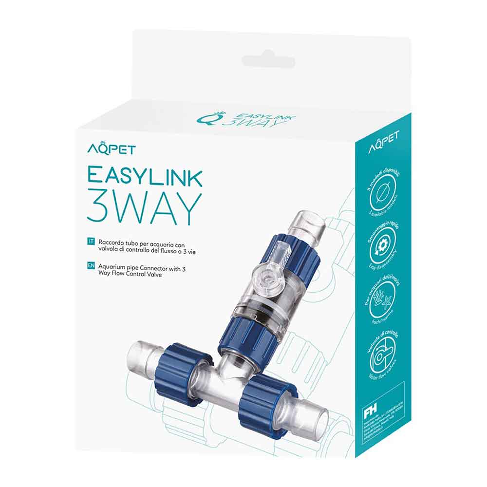 Aqpet EasyLink 3Way Raccordo a 3 Vie con Valvola di Controllo del Flusso per Acquari