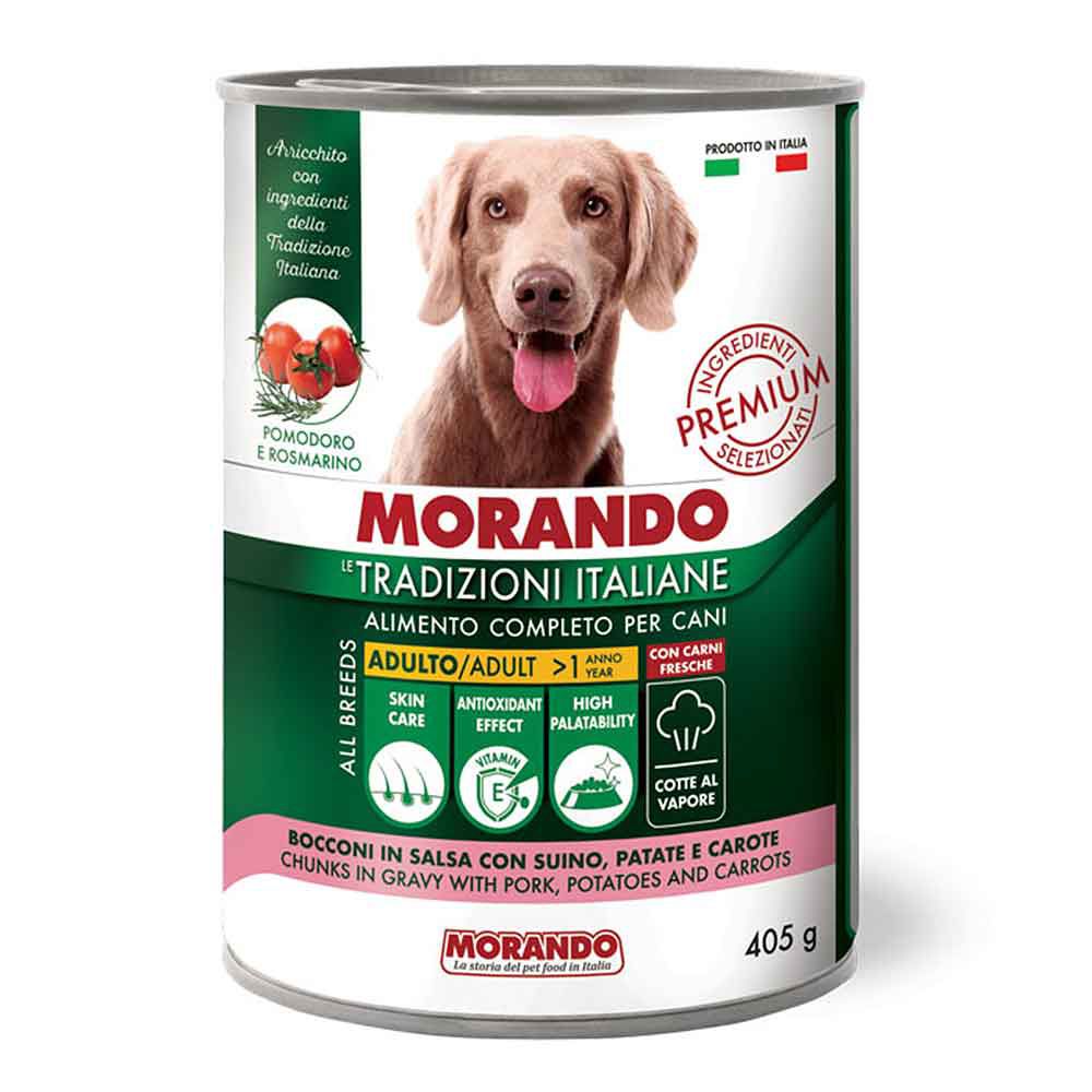 Morando Premium Adulto Umido per Cani Bocconi in salsa con Suino Patate e Carote 405gr