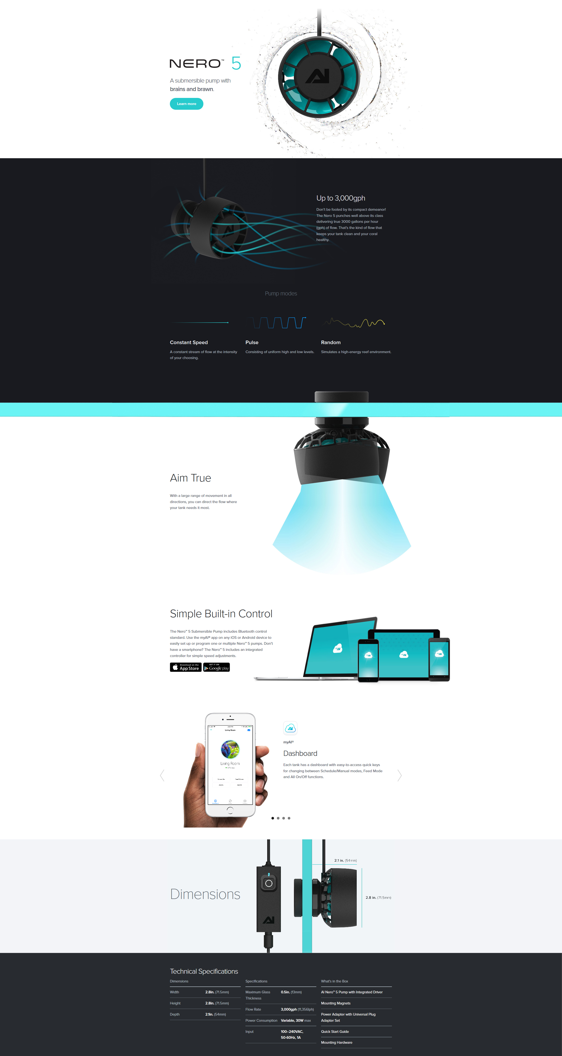 Aqua Illumination Nero 5 Pompa di movimento regolabile Wi-fi fino a 11,356l/h
