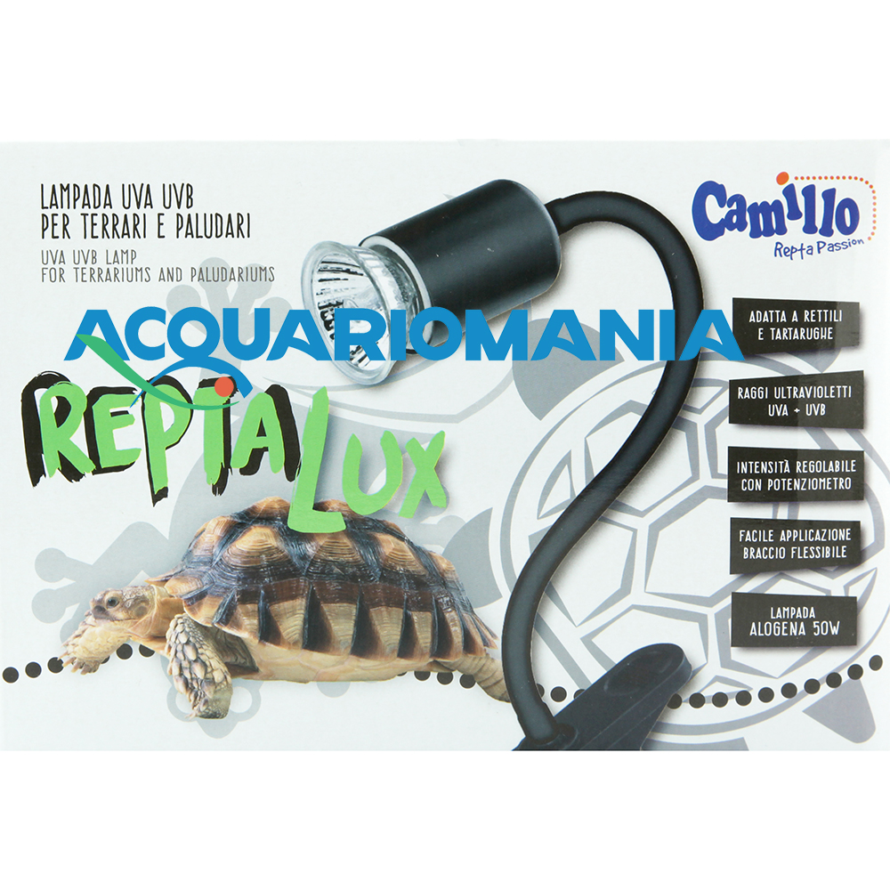 Reptalux Lampada Flessibile a Pinza E27 con UV-A e UV-B 50W bianco