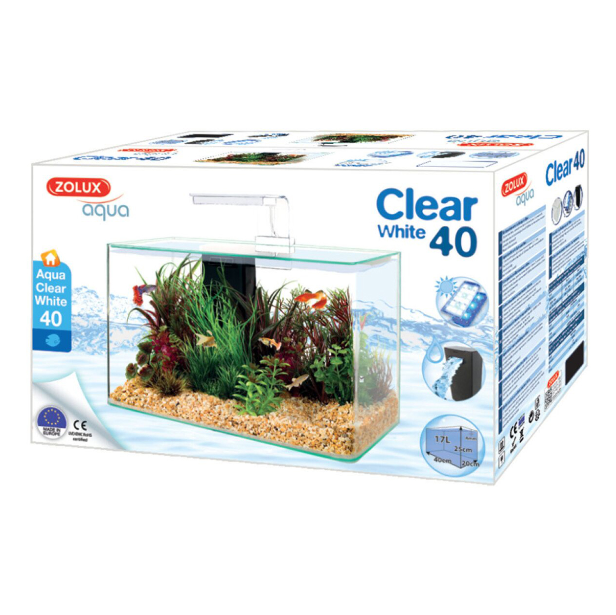Zolux Acquario Aqua Clear 40 Bianco 40x20x25h cm 17 Litri