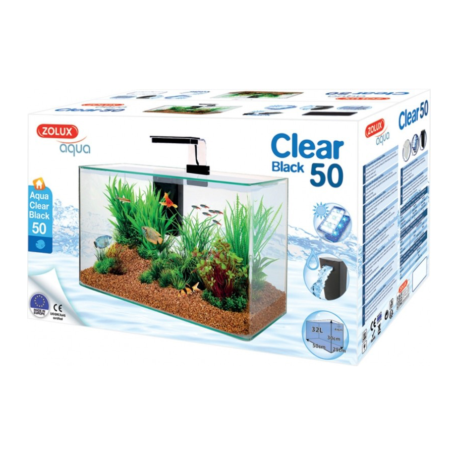 Zolux Acquario Aqua Clear 50 Nero 50x25x30h cm 32 Litri