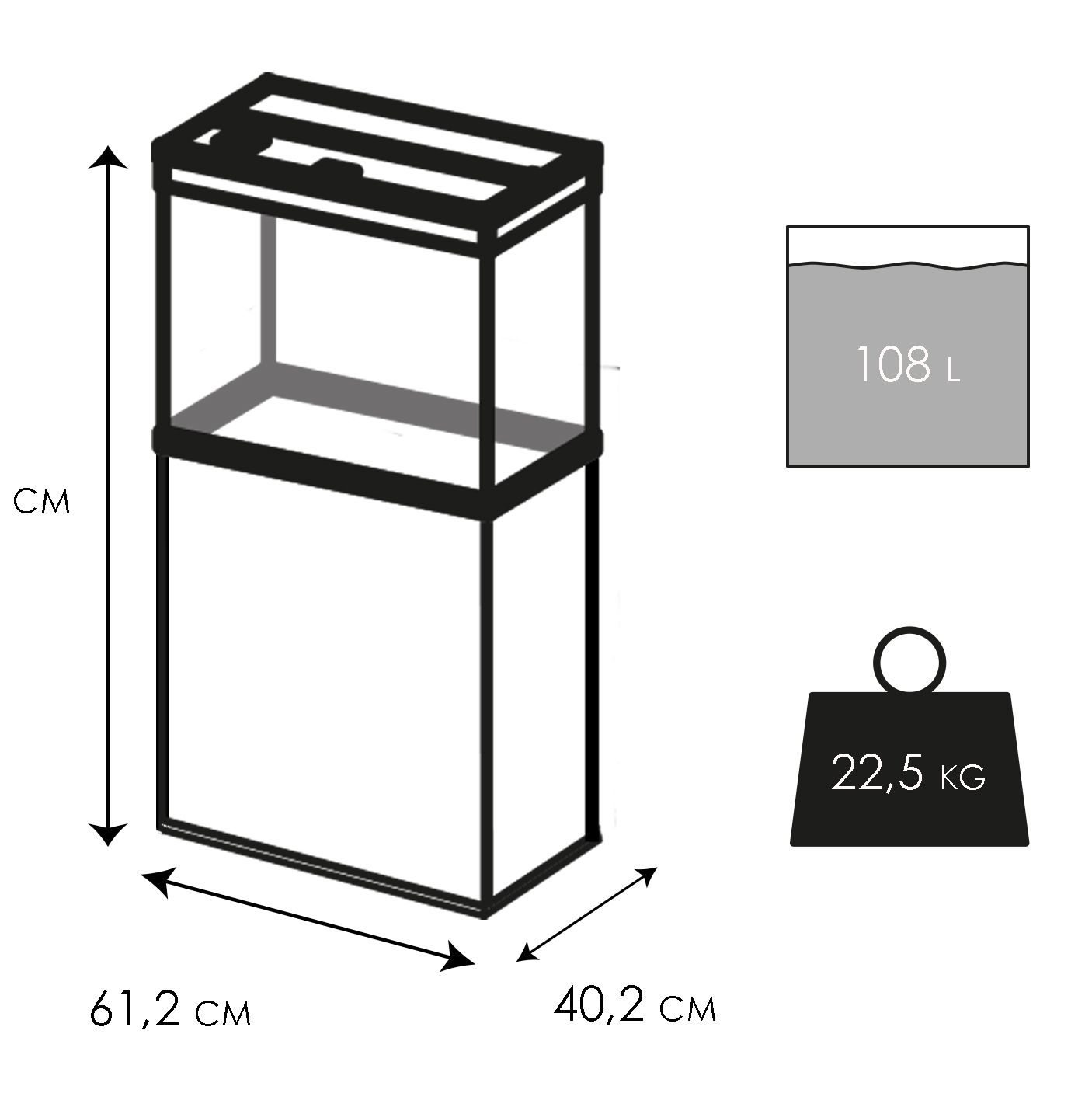 Ciano Aquarium Emotions Nature Pro 60 Bianco Acquario Filtro Interno 61,2x40,2xh 56cm 108lt