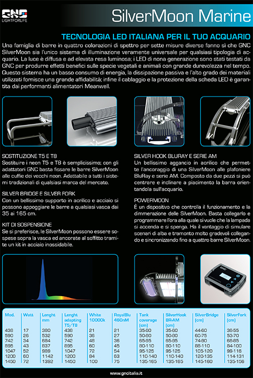 Gnc SilverMoon Marine 895mm Barra a Led per Acquari Marini di Barriera 837x50x27cm 43W