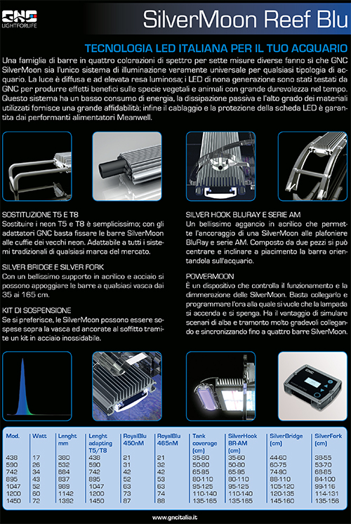 Gnc SilverMoon ReefBlu 895mm Barra a Led per Acquari Marini di Barriera 837x50x27cm 43W