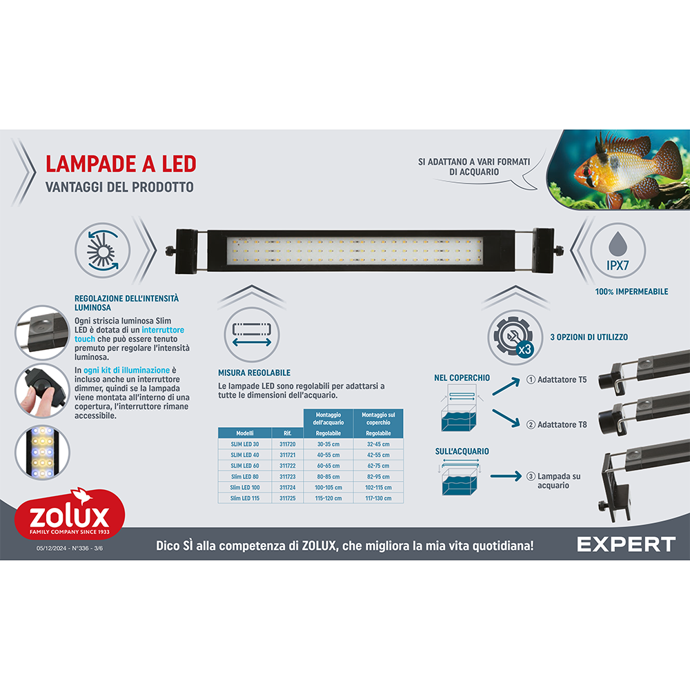 Zolux Slim Led 60 Aquaya Lampada multiuso per acqua dolce 18W 60cm