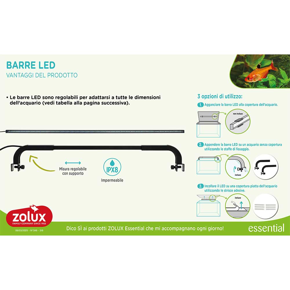 Zolux Aquaya Barre Led 48 Essential Lampada Led 10W 41-46cm
