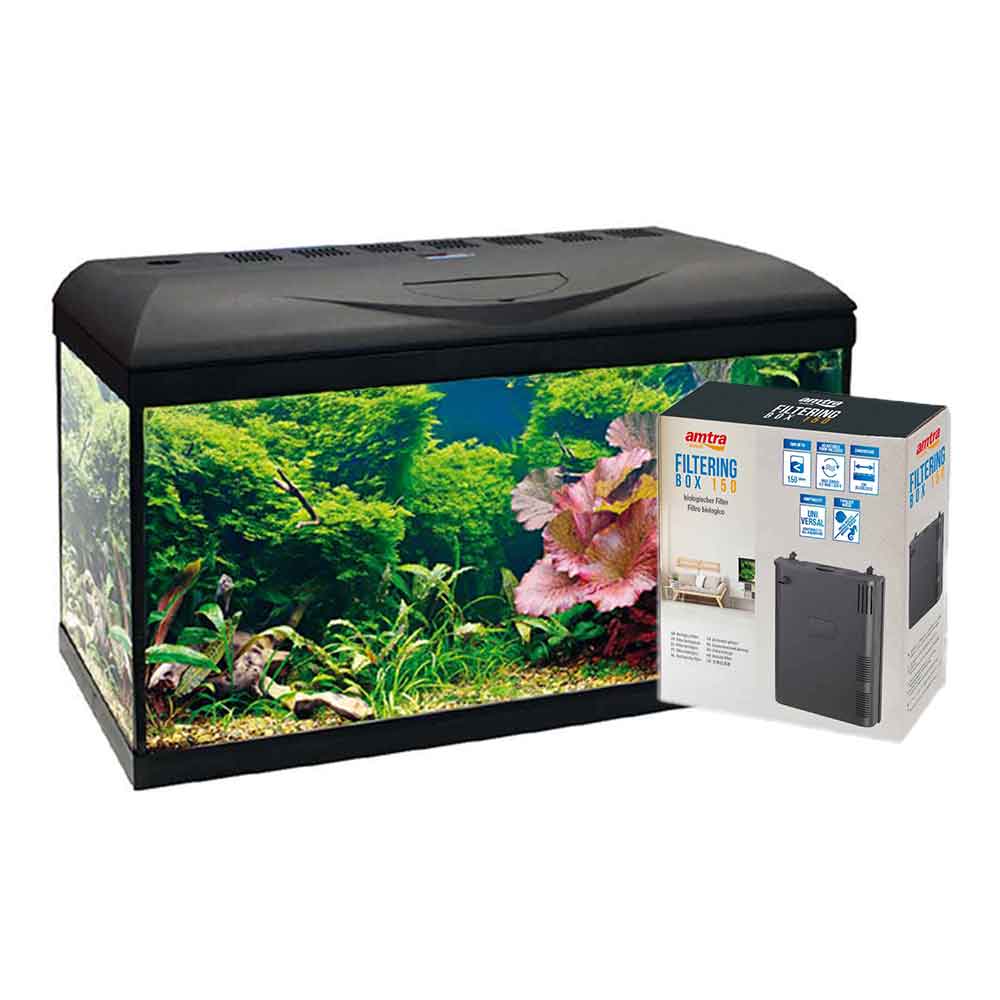 Amtra Basic 80 Acquario Led Nero con Filtering Box 150 85lt 80x32x47h cm