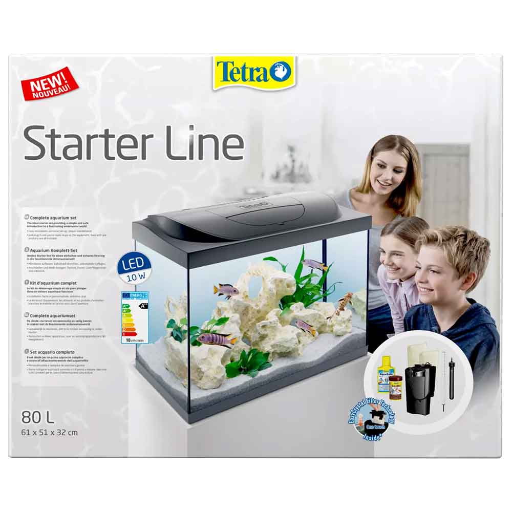 Tetra Acquario Starter Line 80 Led 10W Completo 61x32x51cm 80 litri con Luce Notturna Nero