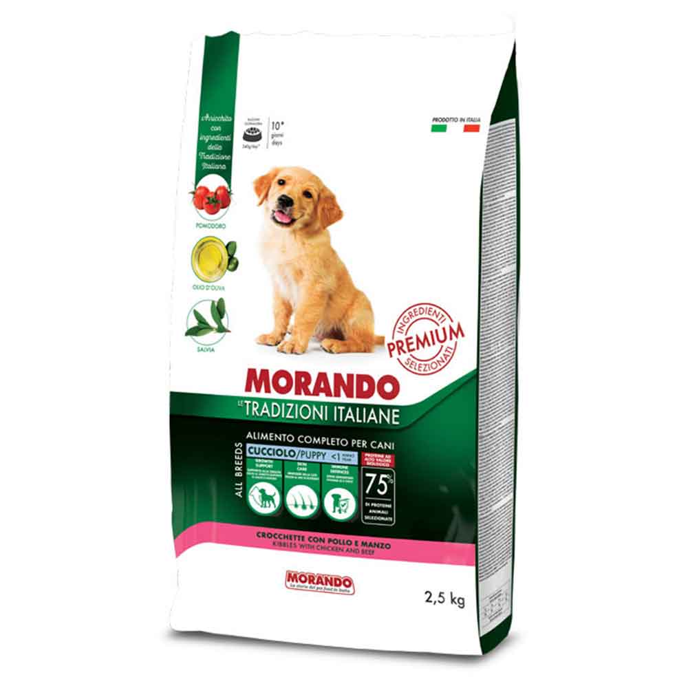 Morando Premium Cucciolo Crocchette per Cani fino a 1 anno con Pollo e Manzo 9mm 2,5Kg