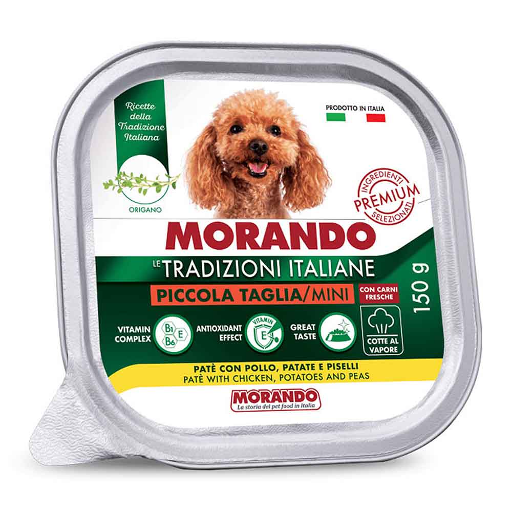 Morando Premium Piccola Taglia Umido Patè per Cani con Pollo Patate e Piselli 150gr