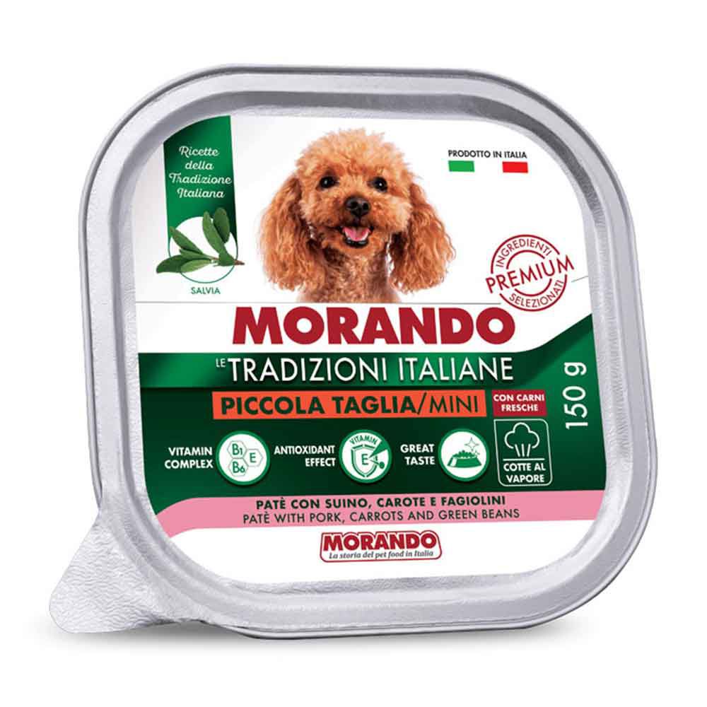 Morando Premium Piccola Taglia Umido Patè per Cani con Suino Carote e Fagiolini 150gr