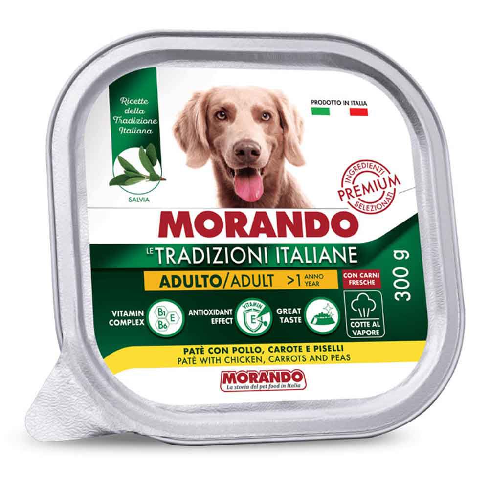 Morando Premium Adulto Umido Patè per Cani con Pollo Carote e Piselli 300gr