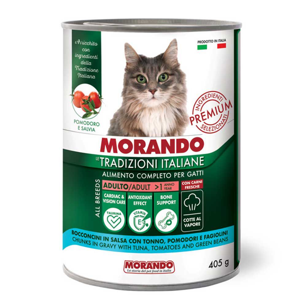 Morando Premium Adulto Umido per Gatti Bocconcini in salsa con Tonno Pomodori e Fagiolini 405gr