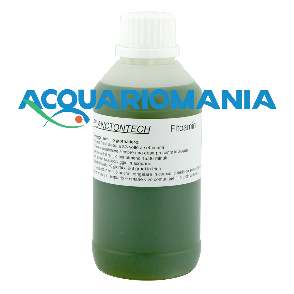Planctontech Fitoamin NEW TOP FORMULA Fitoplancton Vivo arricchito con Aminoacidi, Vitamine e Oligoelementi in bottiglietta 500ml